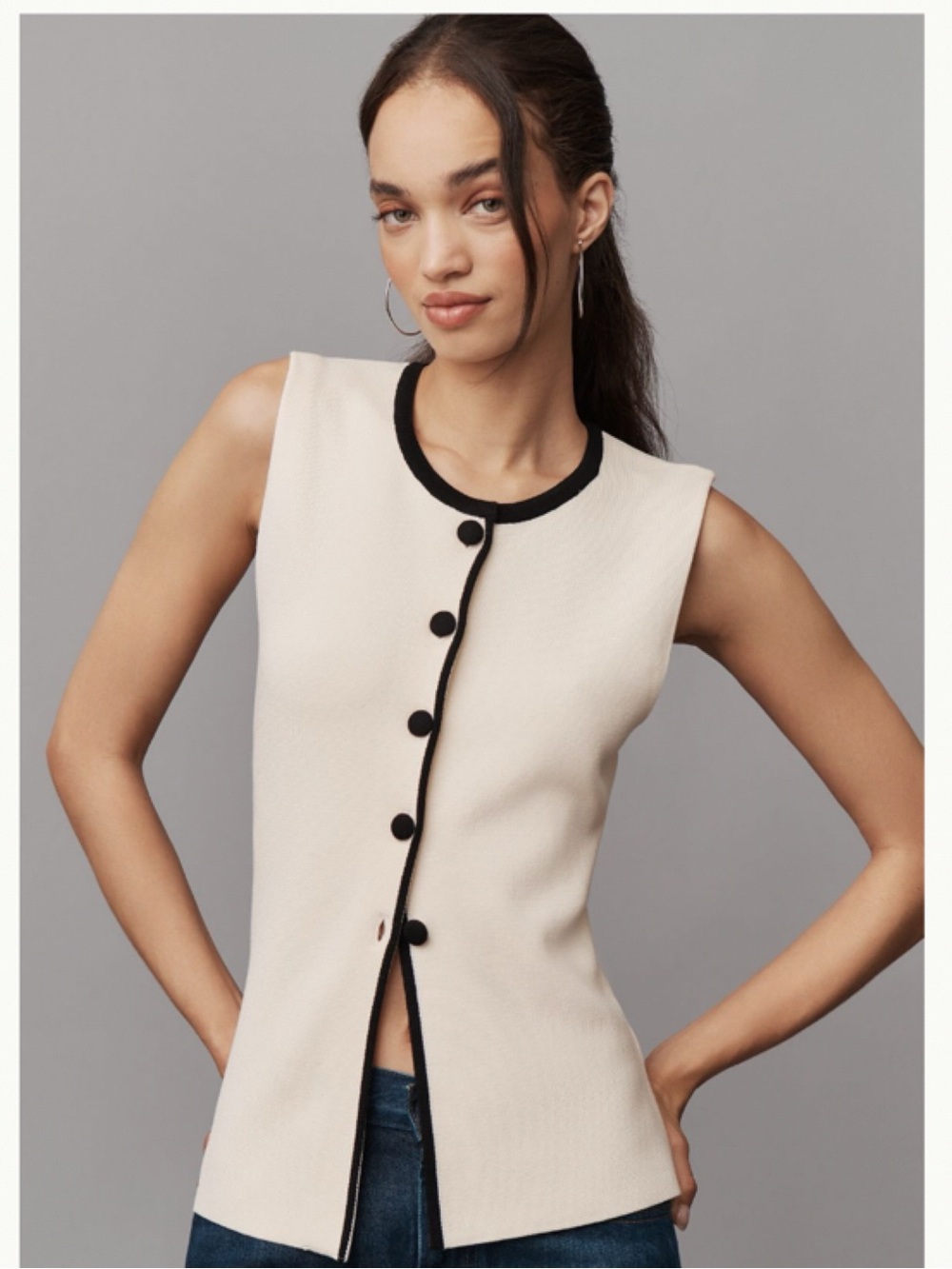 NWT Anthropologie Maeve Crew-Neck Knit Vest w Black Trim, M